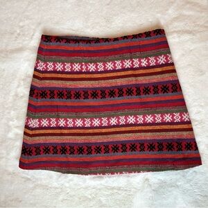 Mustard Seed Aztec Print Lined Tweed Skirt Size Large Multicolor